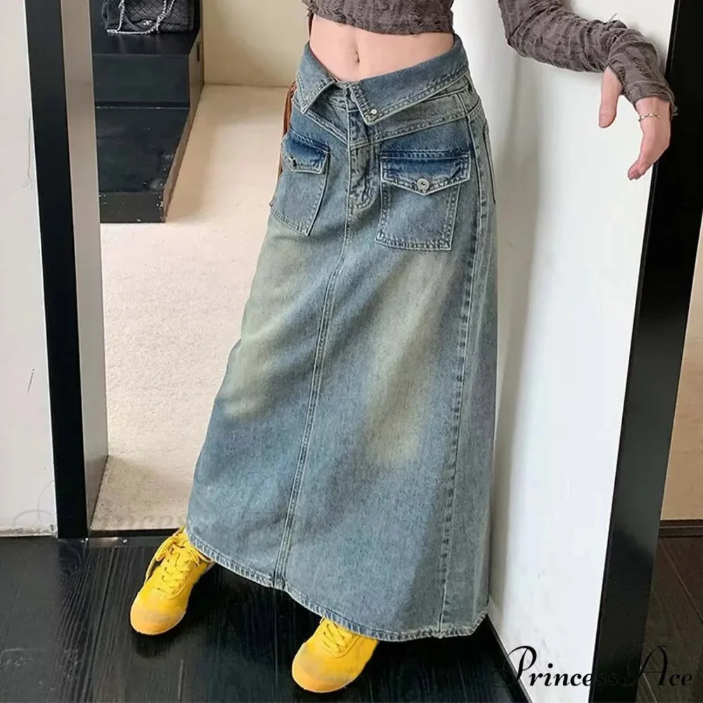 Baggy Midi Envelop Denim Skirt