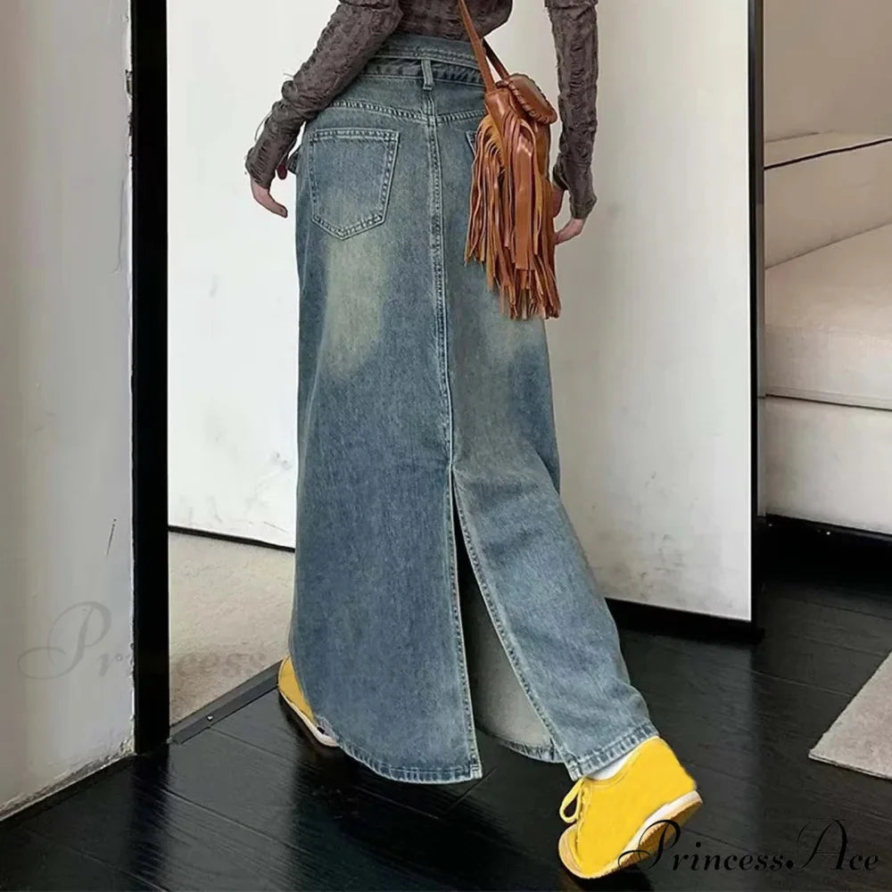 Baggy Midi Envelop Denim Skirt