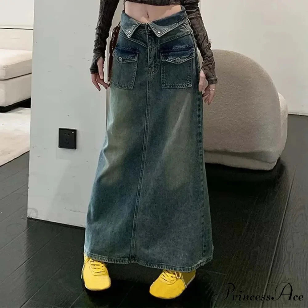 Baggy Midi Envelop Denim Skirt