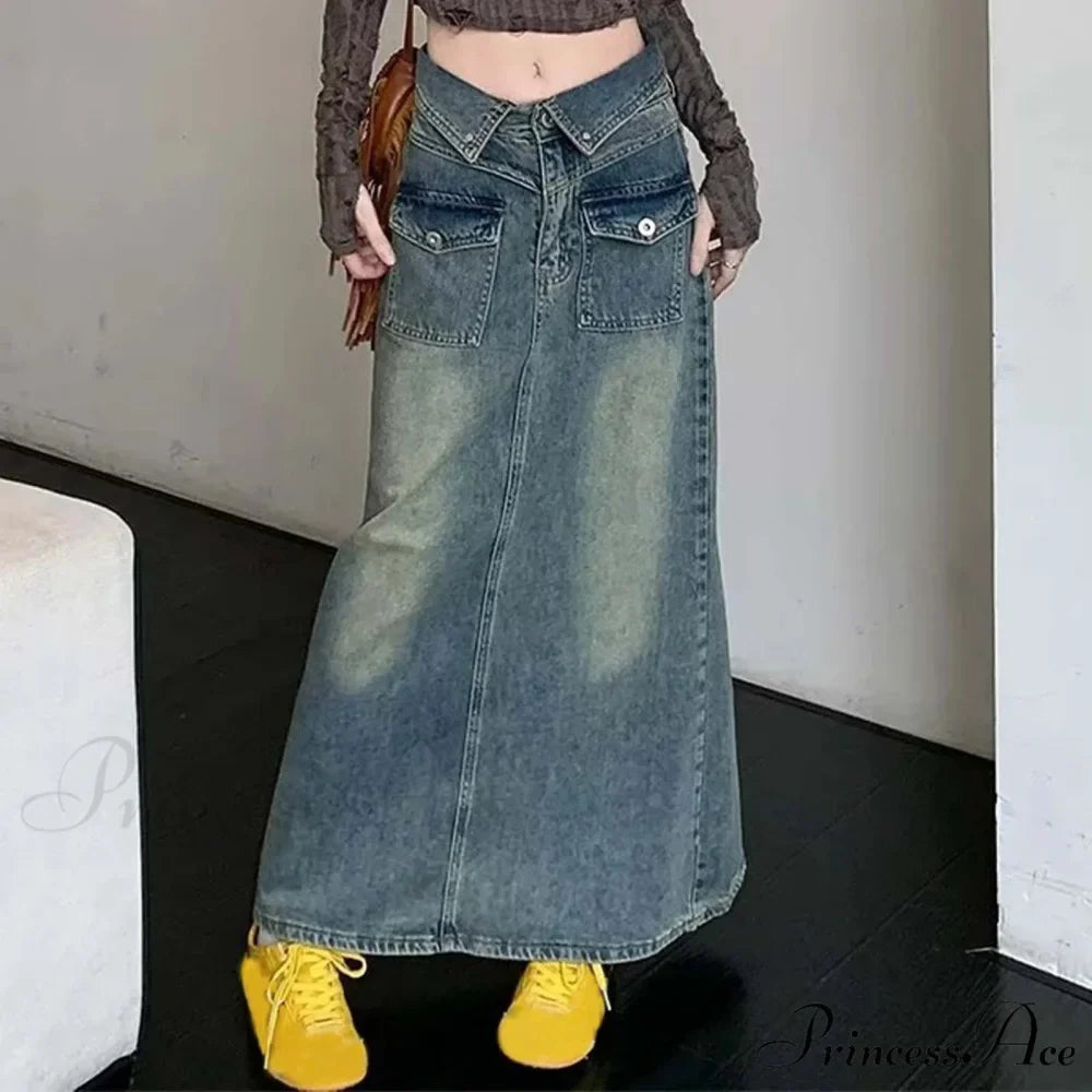 Baggy Midi Envelop Denim Skirt