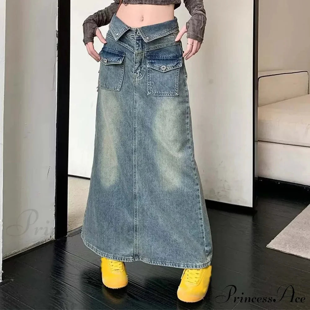 Baggy Midi Envelop Denim Skirt