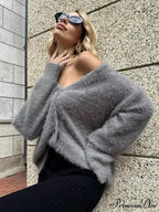 Baggy Off Shoulder V-neck Cardigan