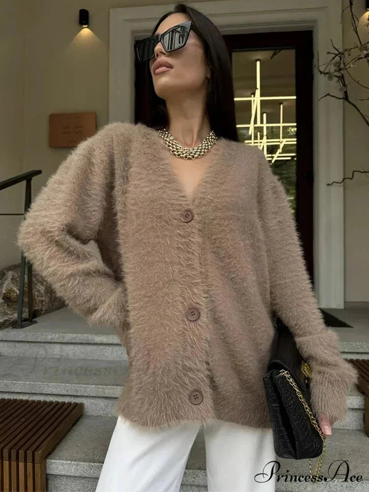 Baggy Off Shoulder V-neck Cardigan