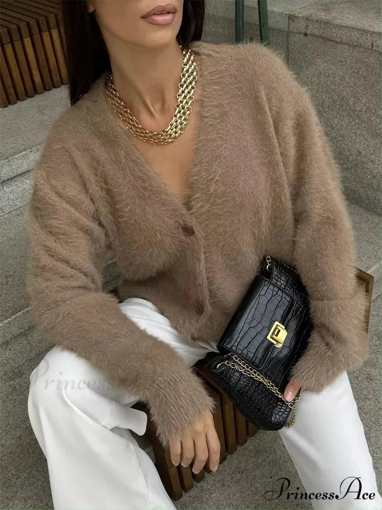 Baggy Off Shoulder V-neck Cardigan