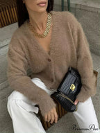 Baggy Off Shoulder V-neck Cardigan