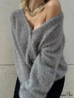 Baggy Off Shoulder V-neck Cardigan