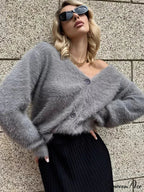 Baggy Off Shoulder V-neck Cardigan