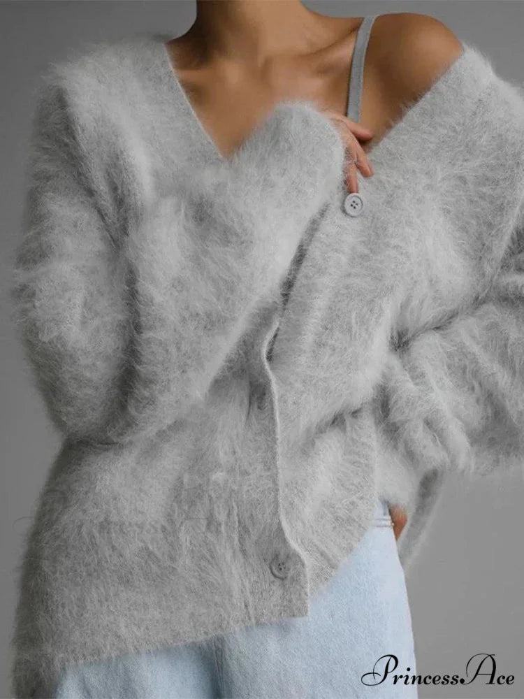 Baggy Off Shoulder V-neck Cardigan