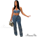 Baggy Pocket Denim Wide Leg High Waist Cargo Y2K Streetwear Fashion Denim 2024 Summer Clothes Jean