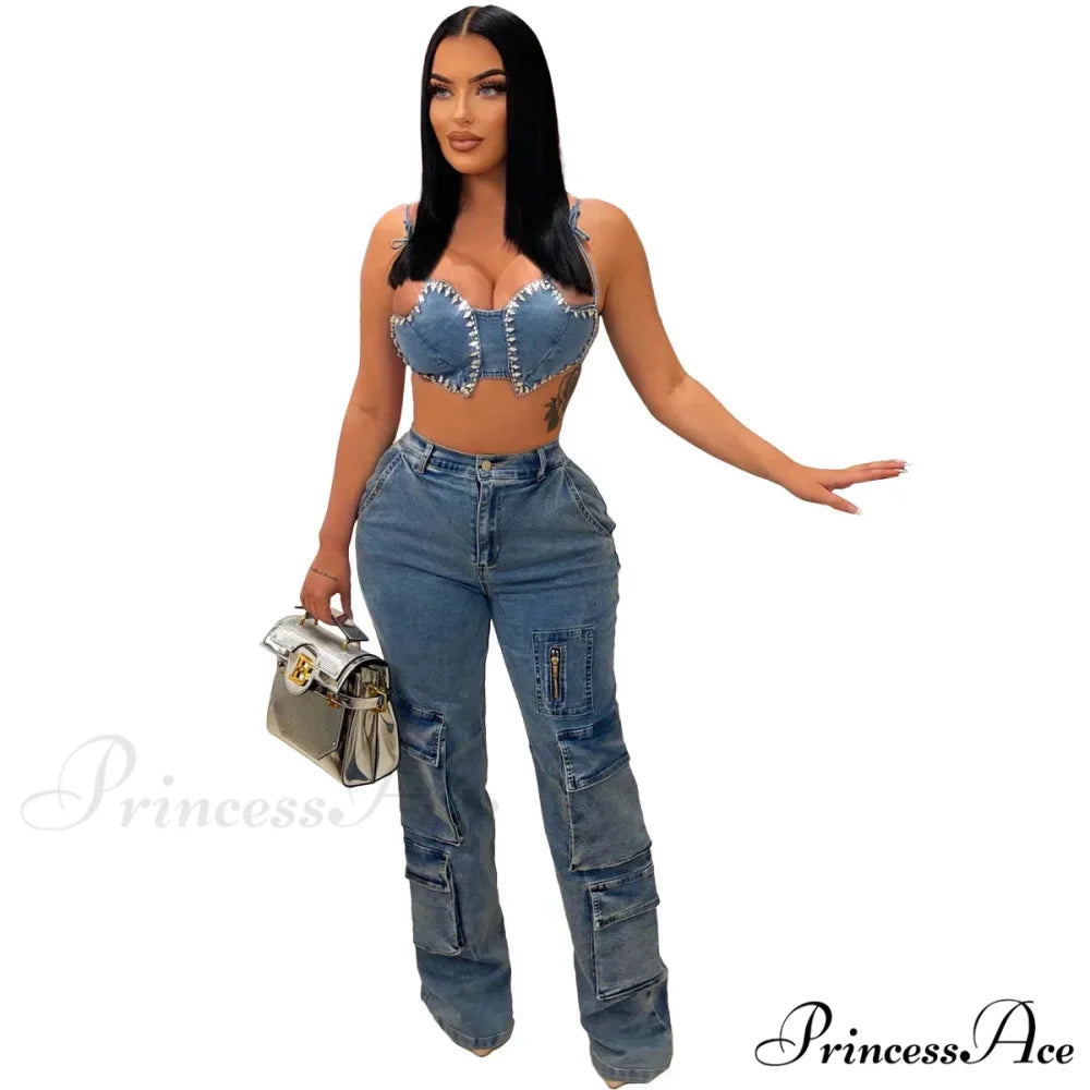 Baggy Pocket Denim Wide Leg High Waist Cargo Y2K Streetwear Fashion Denim 2024 Summer Clothes Jean