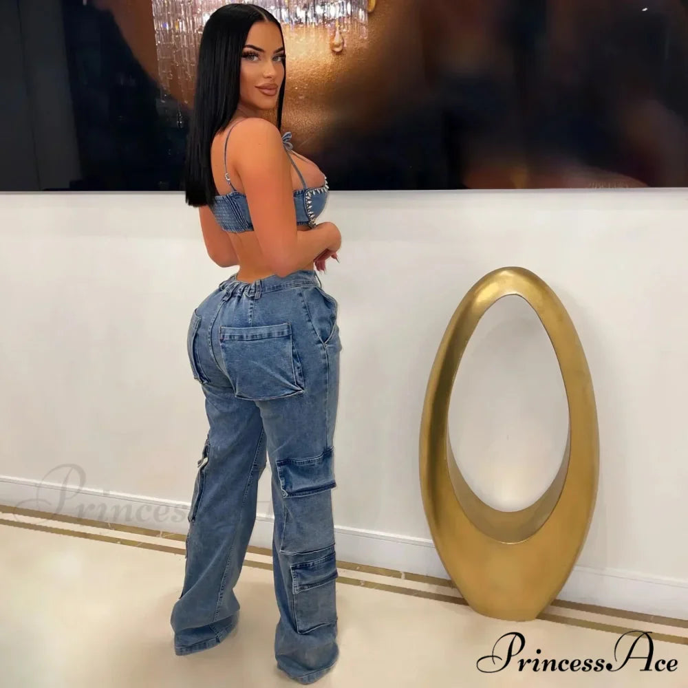 Baggy Pocket Denim Wide Leg High Waist Cargo Y2K Streetwear Fashion Denim 2024 Summer Clothes Jean