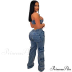 Baggy Pocket Denim Wide Leg High Waist Cargo Y2K Streetwear Fashion Denim 2024 Summer Clothes Jean
