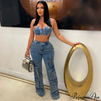 Baggy Pocket Denim Wide Leg High Waist Cargo Y2K Streetwear Fashion Denim 2024 Summer Clothes Jean