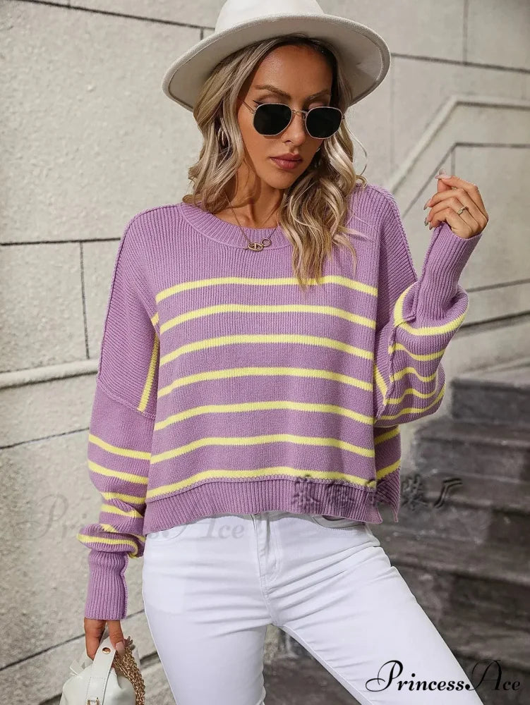 Baggy Striped Knitted Sweet Jumper
