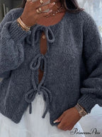 Baggy V-Neck Bind Front Knit Cardigan