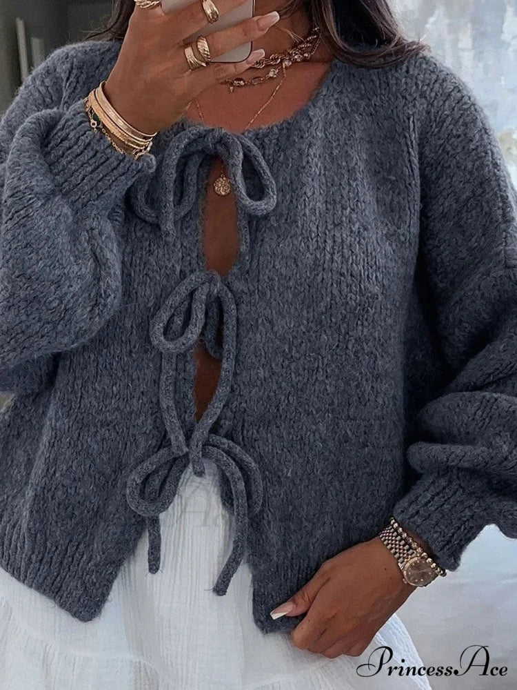 Baggy V-Neck Bind Front Knit Cardigan