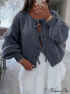 Baggy V-Neck Bind Front Knit Cardigan