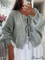 Baggy V-Neck Bind Front Knit Cardigan