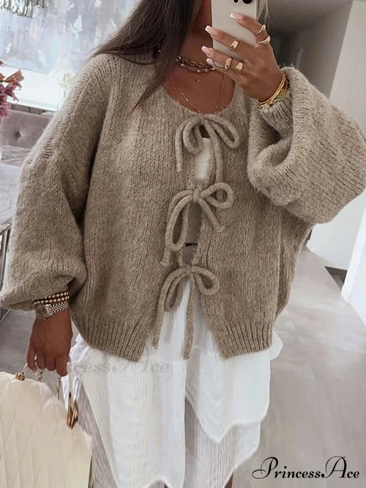 Baggy V-Neck Bind Front Knit Cardigan