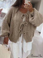 Baggy V-Neck Bind Front Knit Cardigan