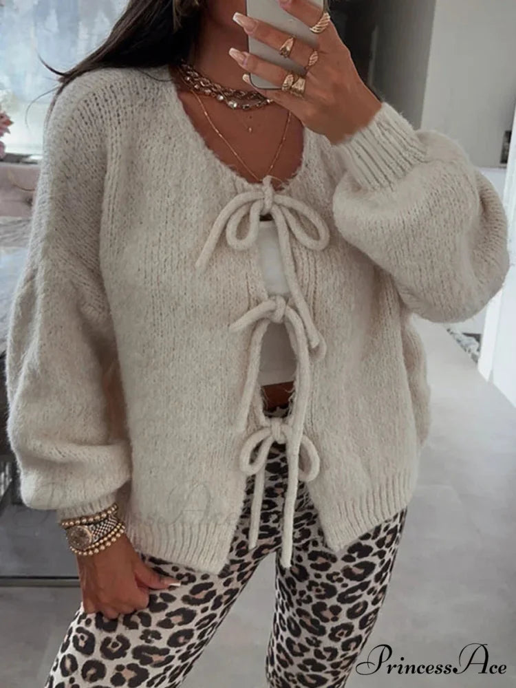 Baggy V-Neck Bind Front Knit Cardigan