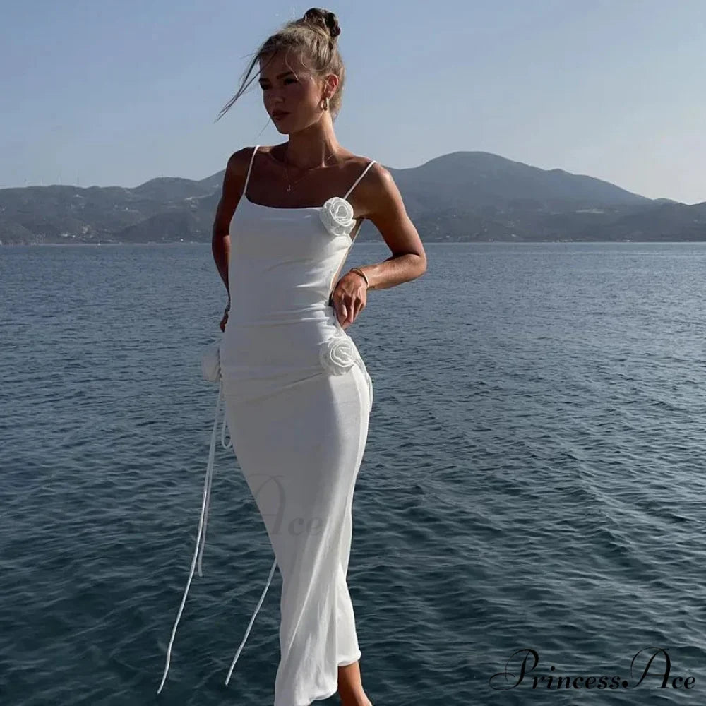 Bandage Floral Applique Sleeveless Maxi Dress