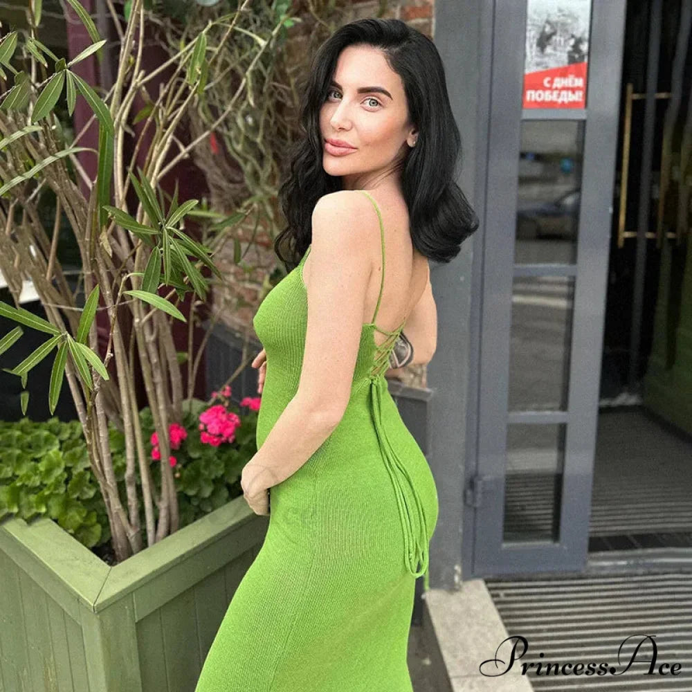 Bandage Sexy Backless Knit Maxi Dress