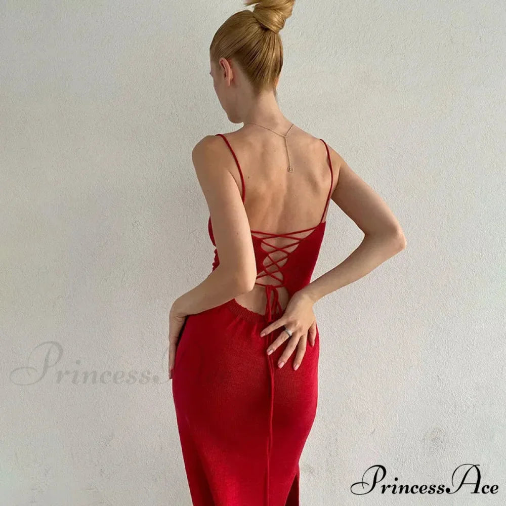 Bandage Sexy Backless Knit Maxi Dress