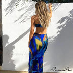 Bandage Slit Ruffle Plunge V-Neck Elegant for Women's Club Party Print SunSummer Midi Dress