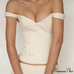 Bare-Shoulder Deep V Crop Top