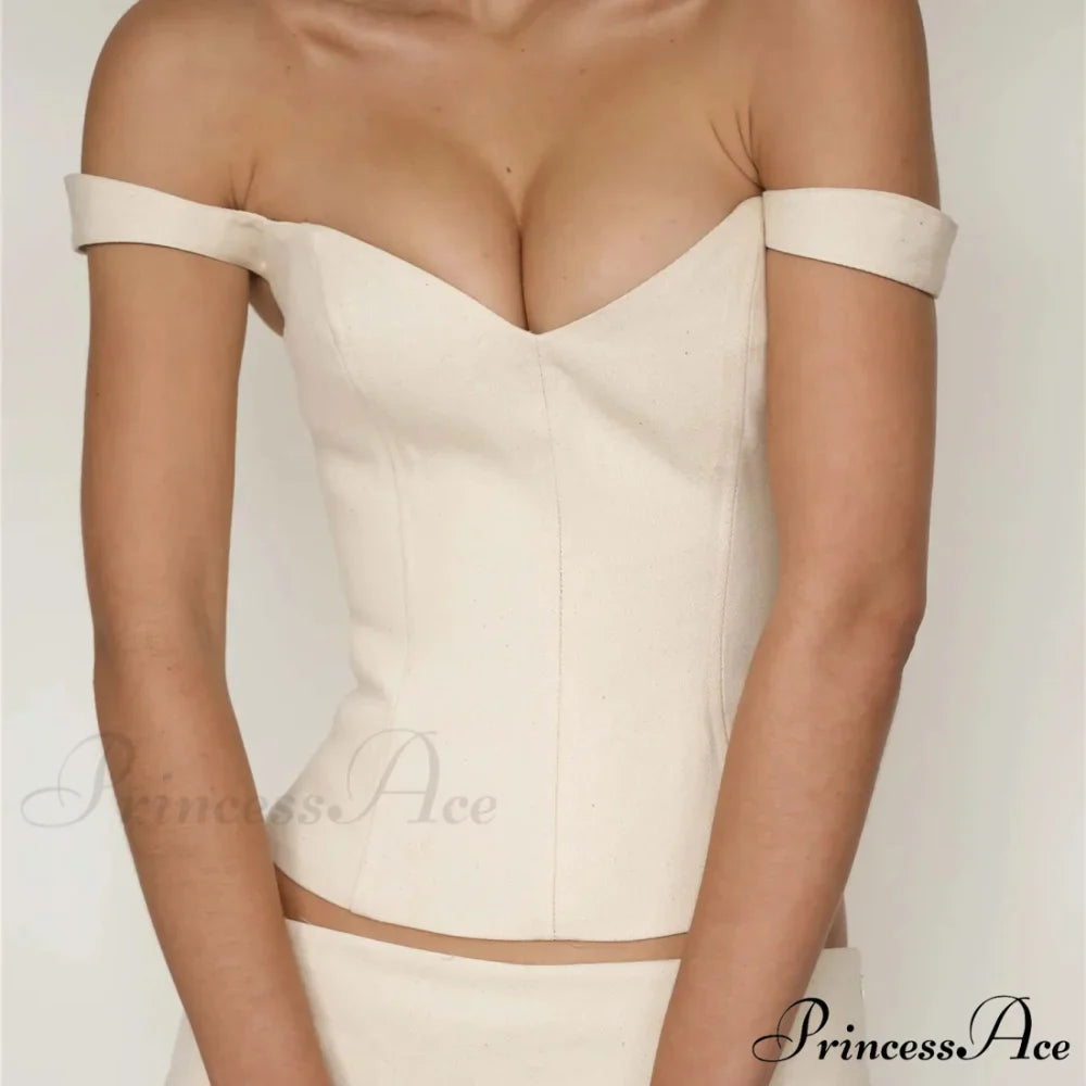 Bare-Shoulder Deep V Crop Top