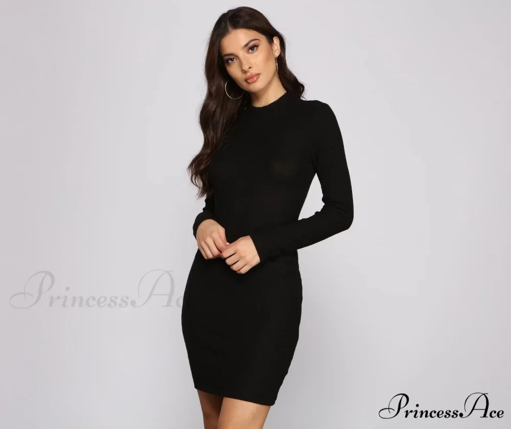 Basic Babe Ribbed Charming Knit Mini Dress