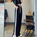 Basic Baggy Broad Leg Elastic Trousers