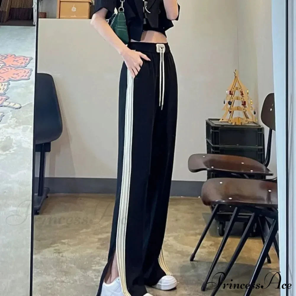 Basic Baggy Broad Leg Elastic Trousers