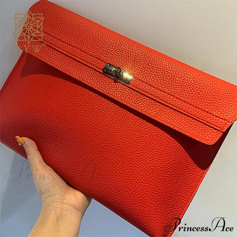 Basic Crimson Faux Leather Envelope Clutch Bag for Women