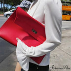 Basic Crimson Faux Leather Envelope Clutch Bag for Women