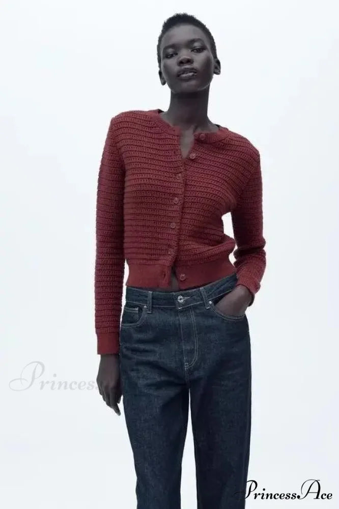 Basic Informal Textured Circular Neck Cardigan