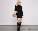 Basic Ribbed Knit Charming Long Sleeve Mini Dress