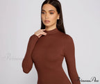 Basic Ribbed Knit Charming Long Sleeve Mini Dress