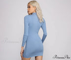 Basic Ribbed Knit Charming Long Sleeve Mini Dress