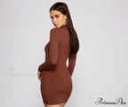 Basic Ribbed Knit Charming Long Sleeve Mini Dress