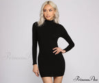 Basic Ribbed Knit Charming Long Sleeve Mini Dress