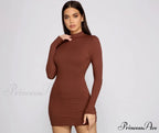 Basic Ribbed Knit Charming Long Sleeve Mini Dress