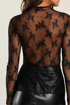 Trendy See-Through Lace Knit Top