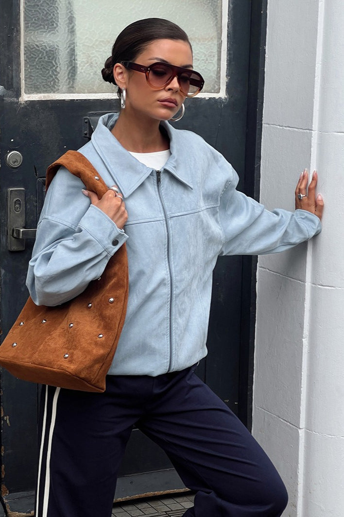 Casual Blue Suede Jacket