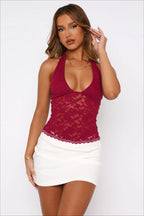 Sheer Lace Halter Backless Knit Top
