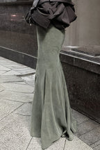 Green Velvet High-Waisted Fishtail Skirt