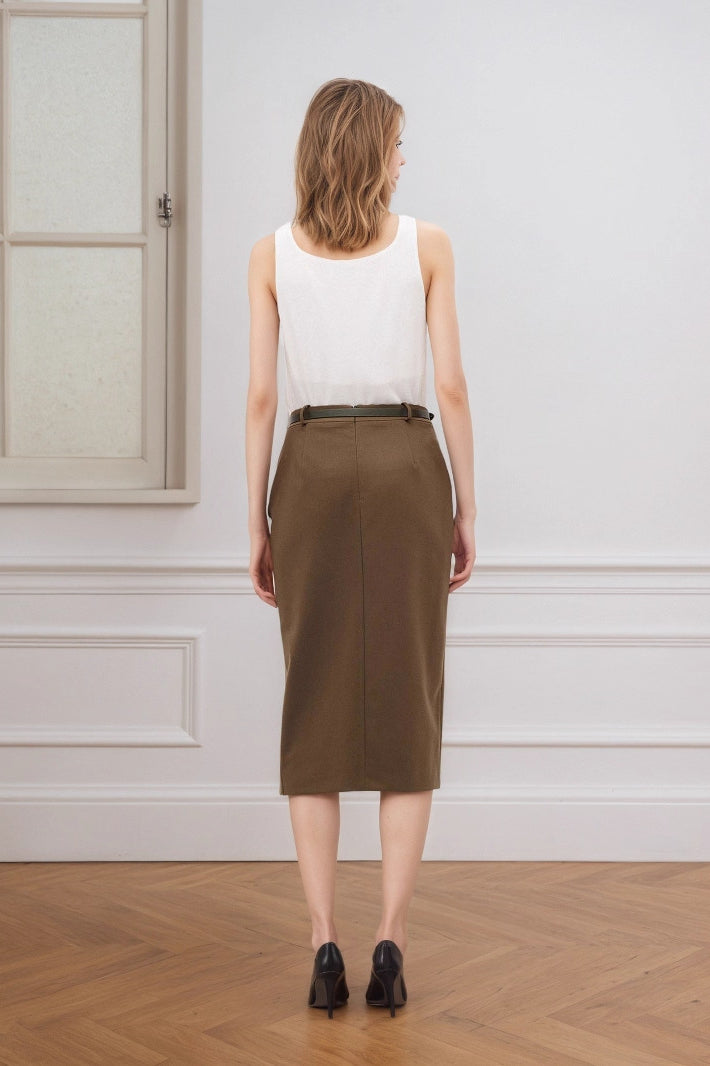 High Waist Split A-Line Midi Skirt
