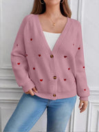 Heart Embroidery V-Neck Knit Cardigan