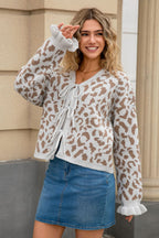 Leopard Jacquard Tie Front Cardigan